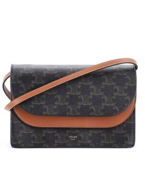 Celine Brown Triomphe Canvas with Tan Leather Crossbody